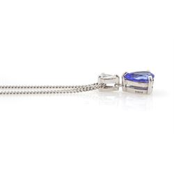 18ct white gold pear cut tanzanite and pear cut diamond pendant necklace, tanzanite approx 1.20 carat, diamond approx 0.15 carat