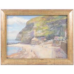 Michelle Saunders (British 1936-): Staithes, oil on board signed 24cm x 34cm 