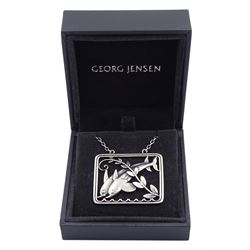 Silver double dolphin pendant necklace designed by Arno Malinowski for Georg Jensen, No. 94
