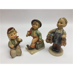 Thirty Hummel figures by Goebel, to include Saluting the Peacekeepers of Operation Joint Endeavor, on wooden plinth, Call to Glory, Celebrate with Song and Soldier Boy
