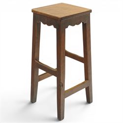 Mouseman - circa 1940/50's oak bar stool, square top with shaped apron carved with initial...