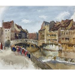 Henry Silkstone Hopwood (Staithes Group 1860-1914): Canal Scene 'Nuremberg', watercolour unsigned, titled and dated 1899 verso 23cm x 26.5cm 
Provenance: private collection, purchased David Duggleby Ltd 7th December 2015 Lot 213