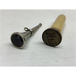 Three silver cased open face pocket watches, together with two other watches, horn pendent etc 