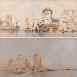 Paul Marny (French/British 1829-1914): Continental Port Scenes, two watercolours signed, m...