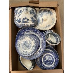 Quantity of blue and white ceramics to include ‘Yuan' pattern Wood and Sons dinner wares etc in three boxes