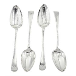 Set of four Georgian silver Old English pattern table spoons with engraved monogram to terminals, hallmarked George Wintle, London 1806, approximate weight 9.77 ozt (304 grams)