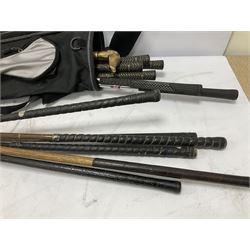 Quantity of golf clubs to include Prestwick Mashie, Ben Sayers and Spalding examples etc in Slazenger soft shell carrying bag