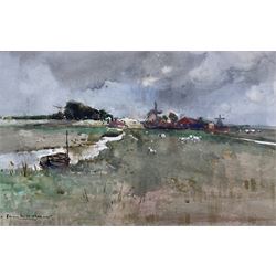 Frank Henry Mason (Staithes Group 1875-1965): Dutch River Landscape, watercolour signed 20cm x 31cm