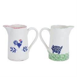 Two Kensington Potteries jugs, together with hand painted German bottle and Fousenant mug, cup and saucer 