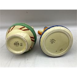 Seven Myott Son & Co hand painted jugs, all with printed mark beneath, H21cm