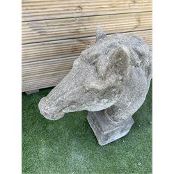 Cast stone garden horse head figure