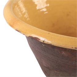 Large pancheon, of tapering circular form, with yellow glazed interior, H28cm, D52cm 