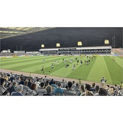 Peter Watson (British 1946-): 'Farewell to the Boulevard 1895-2002', oil on canvas signed and dated 2002, 65cm x 115cm; together with a colour print of the same picture 35cm x 50cm (2) 
Notes: this picture shows Hull FC v Bradford Bulls in the last Super League game at the Boulevard on Friday 20th September 2002, kick off at 8pm. The score was Hull FC 18 Bradford Bulls 32.