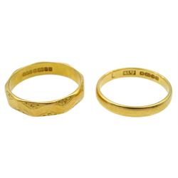 Two 22ct gold wedding bands, both hallmarked