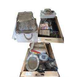 Large collection of silver plated items, including teapot, twin handled tray, cruet set an...