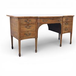 Early 20th century mahogany bow front sideboard, the shaped and moulded top above central ...