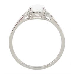 9ct white gold opal and diamond cluster ring, with diamond set shoulders, hallmarked