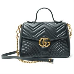 Gucci GG Marmont black matelassé leather top handle bag, made in Italy, with chevron quilt...