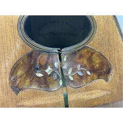 Late 19th century Italian lute back mandolin with segmented bowl back, bears label Gennaro Maglioni Napoli L61cm; in ebonised wooden case; together with another similar damaged Italian lute back mandolin for restoration or spares (2)
