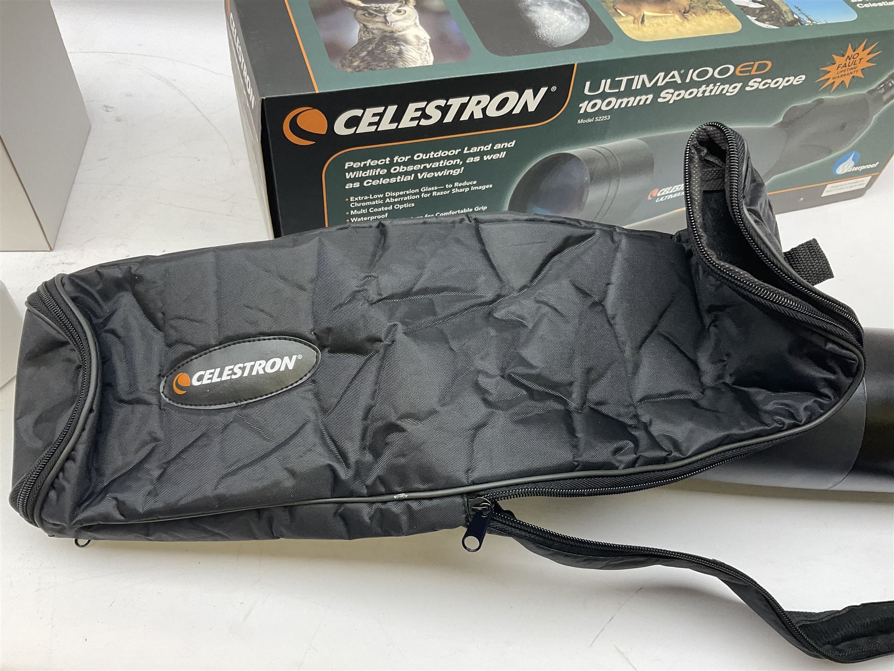 Celestron Ultima 100ED zoom spotting scope, model no. 52253, carrying case, instruction manual and in original box