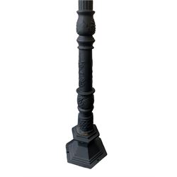 Victorian style cast iron street lamp post, with copper and glass lantern top