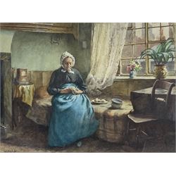 Albert George Stevens (Staithes Group 1863-1925): Miss Headlam Peeling Fruit in Cliff Street Whitby, watercolour signed 30cm x 40cm
Provenance: exchanged for sausages by the artist in late 19th century, been in the vendor's family since