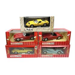 Polistil - four Tonka 1:16 scale models comprising Porsche 911 Cabriolet; MGA Twin Cam; Ferrari California; and Morgan Plus 8; and Polistil 1:18 scale  model Lamborghini Miura; all boxed (5)