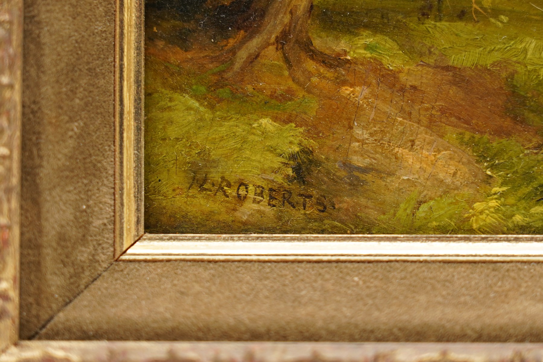 JL Roberts (British 19th century): ‘The Old Hall - Anlaby East Yorkshire', oil on wood panel signed, titled and dated 1830 verso 19cm x 29cm