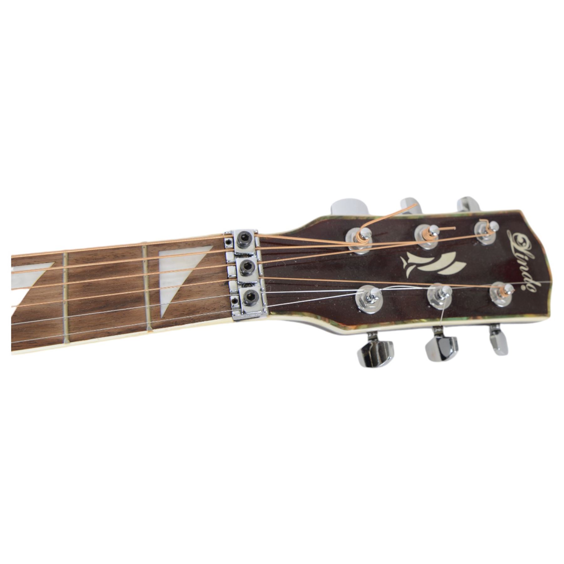 Lindo electro-acoustic guitar, model no. BC-NA-338, with built in EQ-7545R, with eagle design to body, L102cm