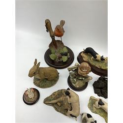 A Border Fine Arts figure, Scottish Black Faced Sheep with Collie, by Ray Ayres, on base, L30cm, together with three further Border Fine Arts figures, two examples modelled as Jack Russel Terriers, the third example modelled as a rabbit, plus a selection of other figures, including five by Country Artists, a bronze effect Heredities figure of a Jack Russel Terrier, etc.