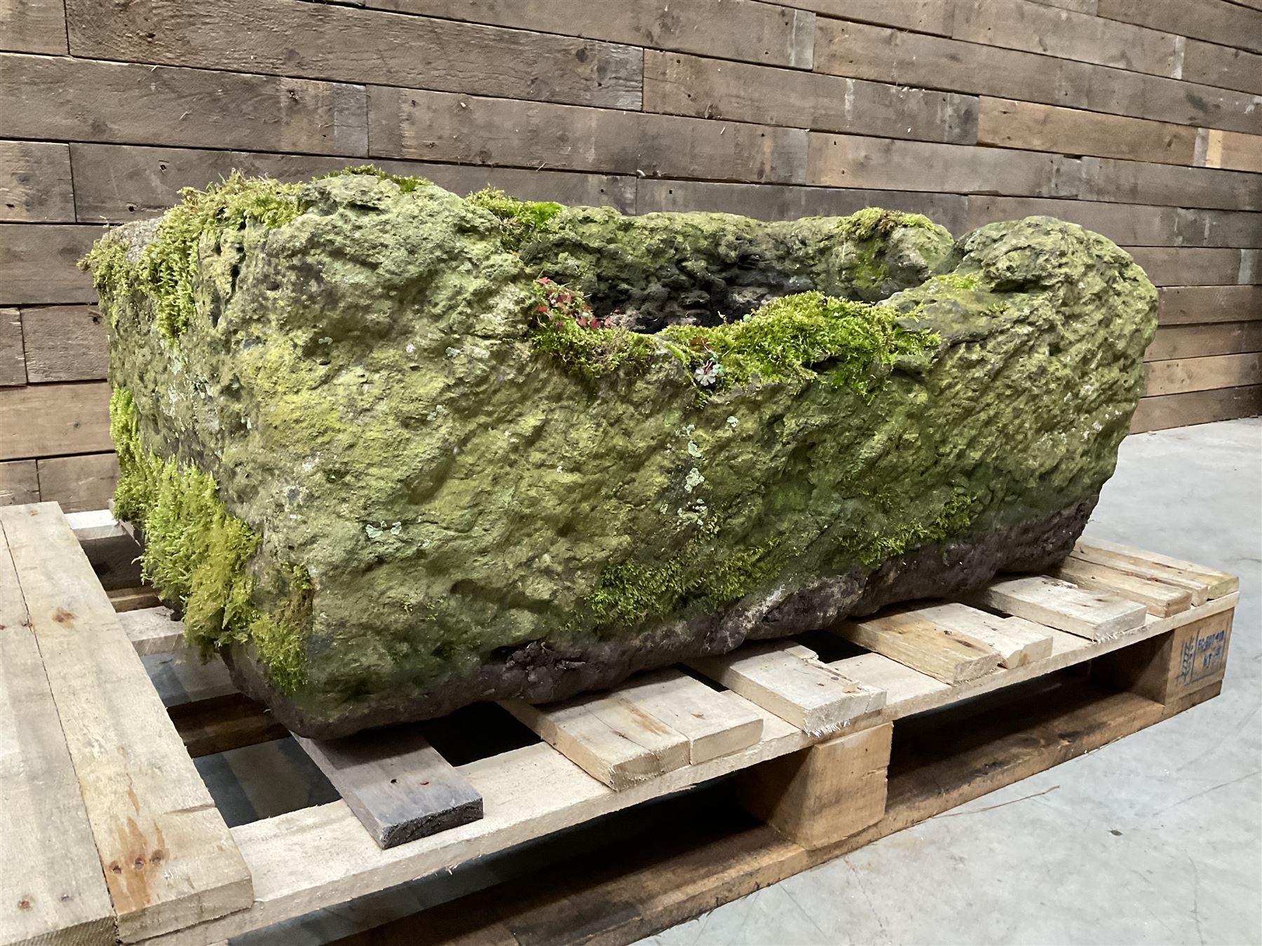Large 19th century weathered rectangular stone trough