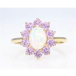 14ct gold opal and pink stone cluster ring hallmarked