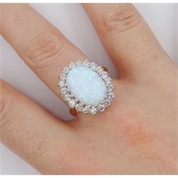 Silver-gilt opal and cubic zirconia cluster ring, stamped Sil