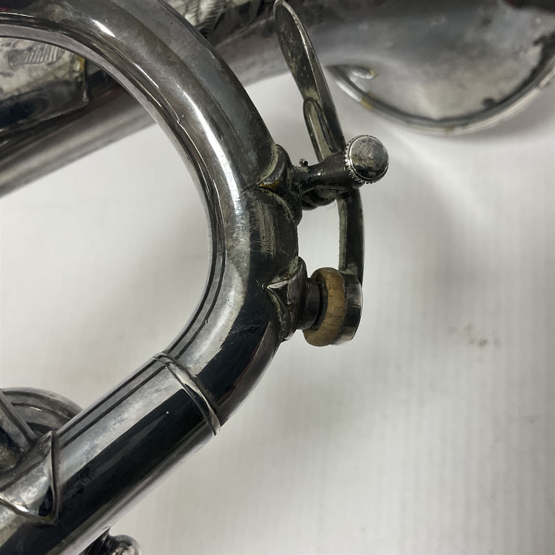 Victorian Class A silver plated trumpet retailed by Kitchen & Co,29 Queen Victoria Street Leeds, 1897 with mouthpiece/slide and in its original felt lined box

