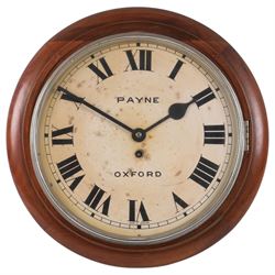 Payne of Oxford - early 20th century mahogany cased circular railway station wall clock, e...