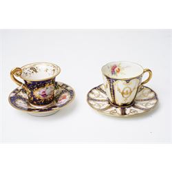 Grainger Lee & Co Worcester teacup, together with a collection of cobalt blue cabinet cups and saucers,  including a Royal Doulton hand-painted example by E Percy, and various others 19th century and later, mostly unmarked (7 pairs)