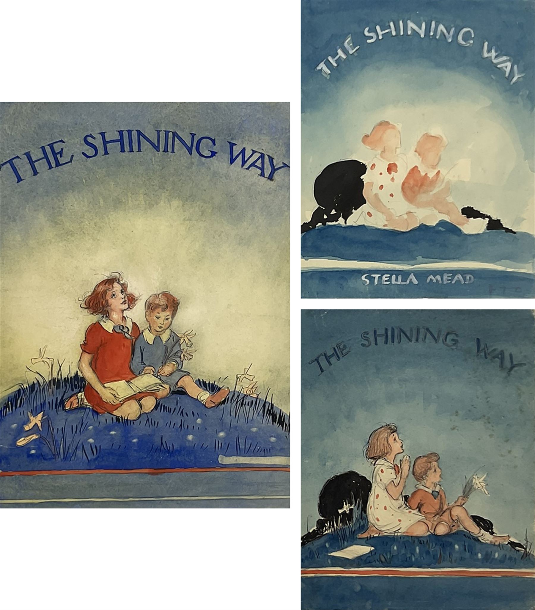 Helen Jacobs BWS (British 1888-1970): 'The Shining Way', three watercolour illustrations for the cover of Stella Mead's book of the same title pub. 1947, max 31cm x 22cm, together with a first edition copy of the book (4) (unframed)