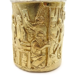  AURUM - The York Minster goblet by Hector Miller for Aurum, London 1972, limited edition 334/500, of tapered cylindrical form, the bowl of plain silver with planished finish, the gilt foot with cast and chased decoration depicting the restoration of York Minster 16.5cm, 16.4oz  with original fitted box and paperwork  