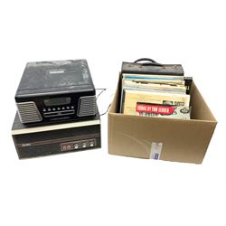 Reproduction Crosley radio record player, together with a vintage Bush table top record plater, and a quantity of vinyl records 