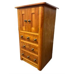 Cherry wood cabinet, fitted with double cupboard over two short and two long drawers, with faux drawer facias