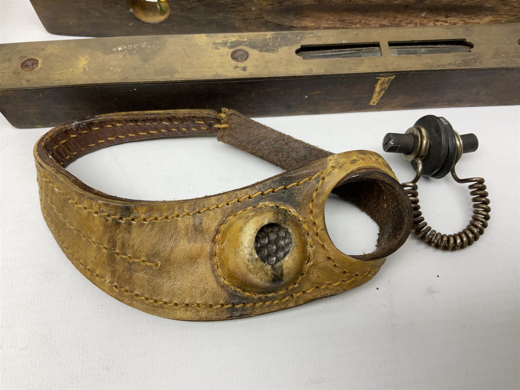 Framed picture of gentleman in military dress, 'killed in action in France' May 3rd 1915, two antique spirit levels, coins in a leather case and other collectables