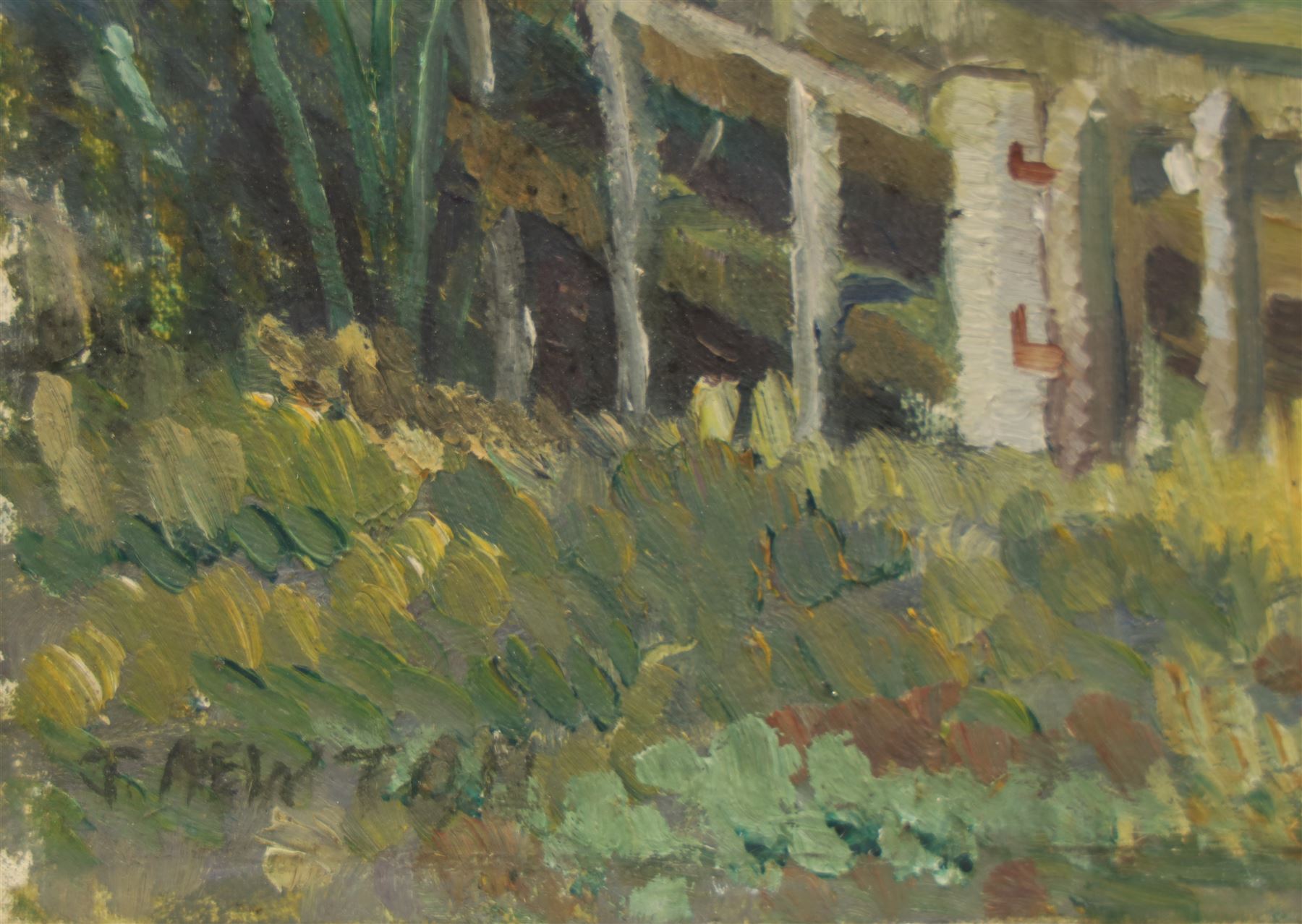 Clive Richard Browne (British 1901-1991): Open Fields Landscape, oil on board signed 21cm x 26cm; Joan Newton (British 19th/20th century): 'The Two Churches - Alvingham' Lincolnshire, oil on canvas signed, titled on label verso 30.5cm x 40.5cm (2) (one unframed)