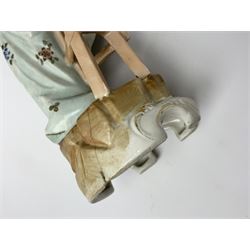 A group of five Continental figurines modelled as the arts, emblematic of music, painting, sculpture, literature, and theatre, each with spurious blue cross mark beneath, H22.5cm. (5). 