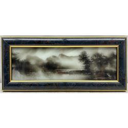 Maurice William Crawshaw (British 1947-): Lakeland Landscape, candle smoke picture signed and dated '93, 10cm x 31cm