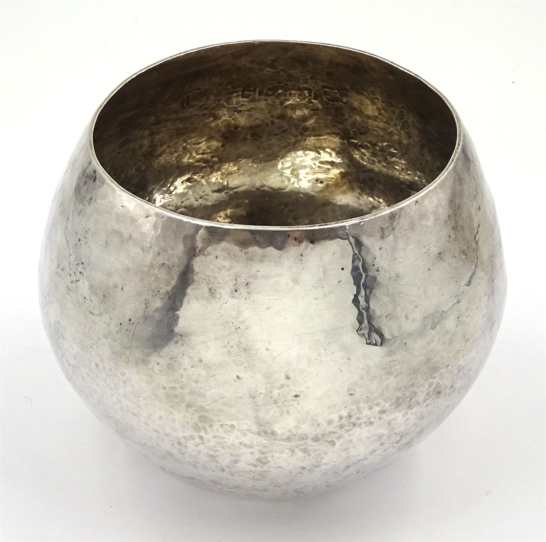 Modern Guild of Hull Silversmiths silver spot hammered bowl of spherical form, hallmarked J & K R, Birmingham 1990, also marked with the three crowns mark of the Guild of Hull Silversmiths, H 7.5cm, approximate weight 4.32 ozt (134.6 grams)

Abraham Barachin was the last Hull silversmith to use the Hull mark of three ducal coronets in around 1706. 
However in 1983 the Assay Offices of Great Britain and the City of Kingston upon Hull granted the Guild of Hull Silversmiths permission to use the City's Coat of Arms as an additional mark on pieces they produced. 