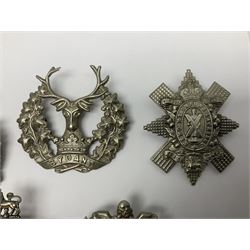 Thirteen Scottish metal Glengarry badges including Black Watch, Highland Regiment, Cameronians, Argyll & Sutherland, Seaforth Highlanders, Kings Scottish Own Borderers etc