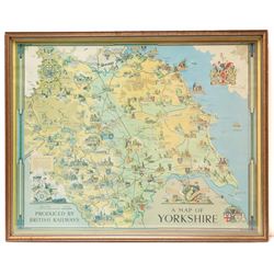 Estra Clark (British 1904-1993): 'A Map of Yorkshire', pictorial colour map of Yorkshire with important events and places described, produced by British Railways, signed and dated 1991 in pen 55cm x 70cm