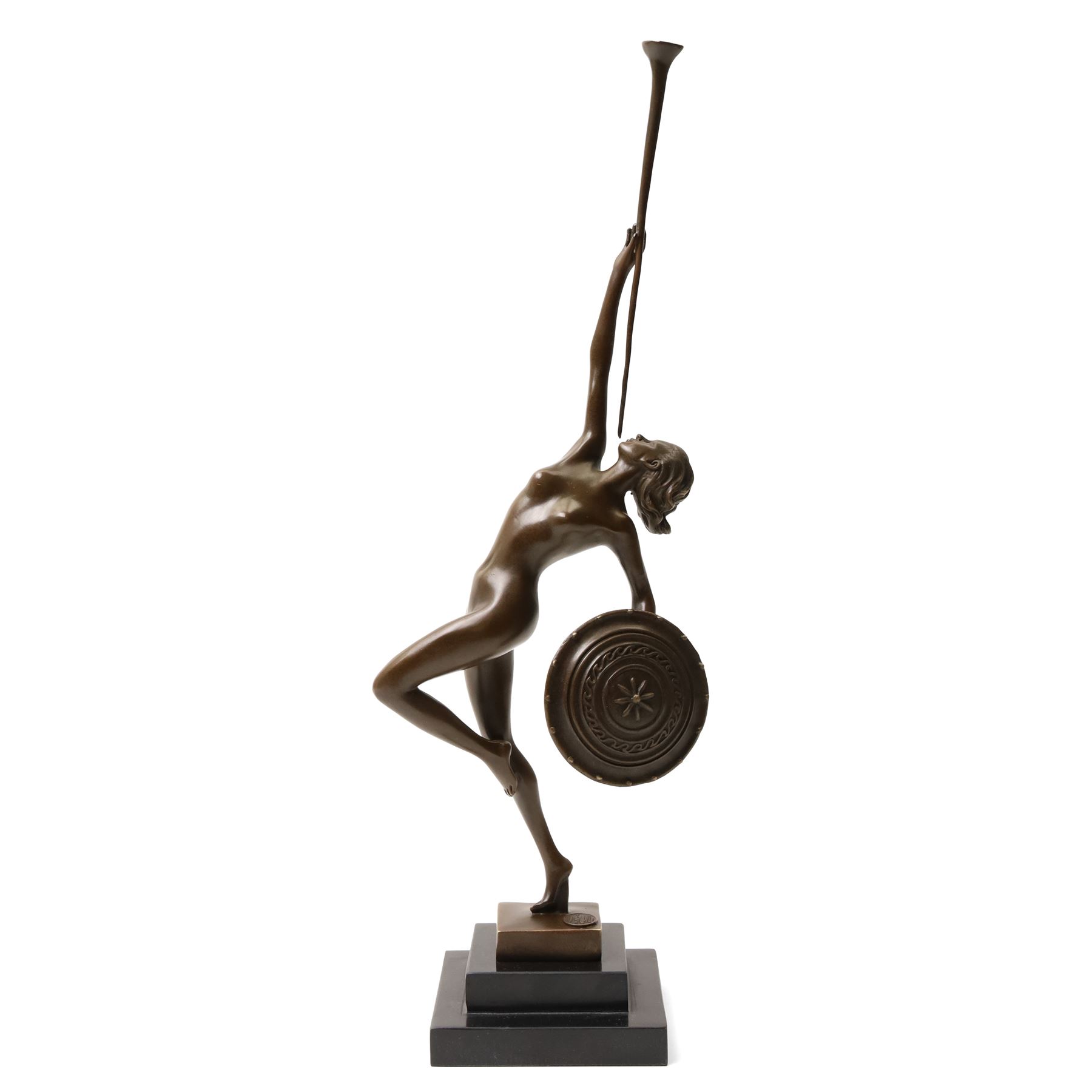 After Pierre Le Faguays (French 1892-1962): 'Jericho' Female Nude, bronze bearing signature and foundry mark, on black marble base, H43cm 