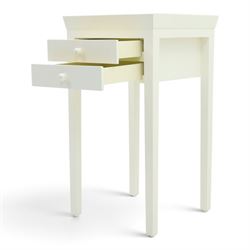 Painted lamp stand with two drawers, galleried top with square tapering supports