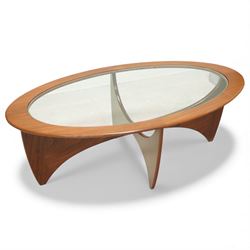 Victor Wilkins (1927–2015) for G-Plan - teak Astro coffee table, oval form with inset glas...